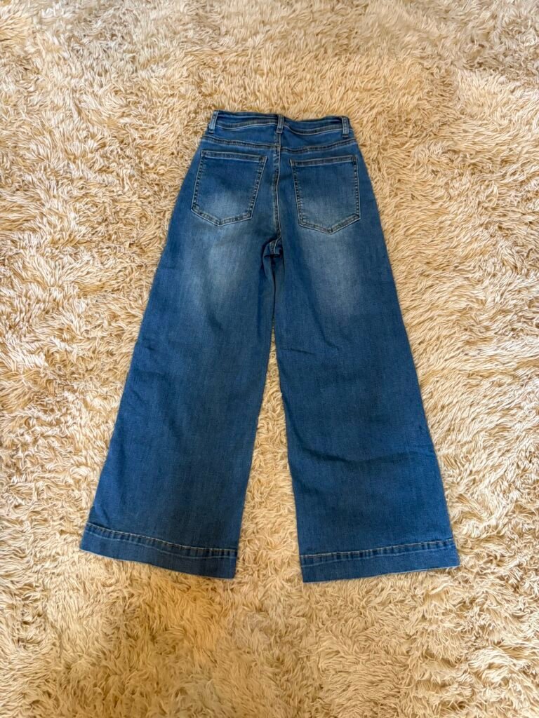 Back view of CICYBELL cropped wide-leg jeans in Sky Blue.
